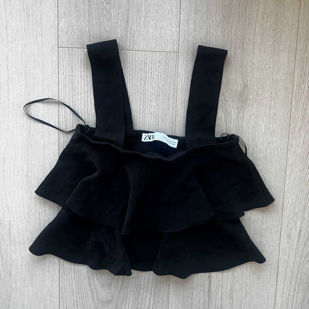 Zara Elegant Black Ruffle Tank Top